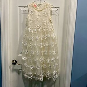 Girls ivory cream dress holiday embroidered size 8